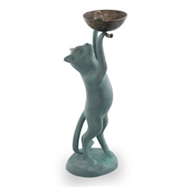 Curious Cat Bird Feeder Whimsical Sculpture garden birdbath artwork